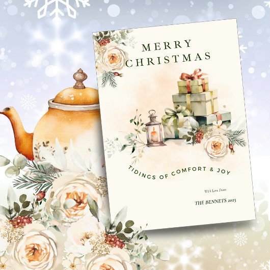 Floral Seasonal Christmas Greetings Car Kaart