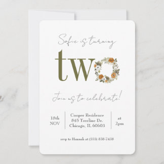 Floral Second Birthday Invitation Kaart