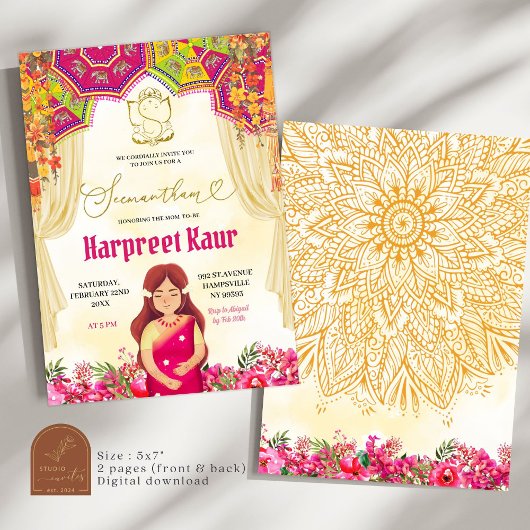 Floral Seemantham Godh Barai Indian Baby shower Kaart