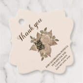 Floral Sepia Roos Gold Glitter Script Dank u Bedankjes Labels (Voorkant)