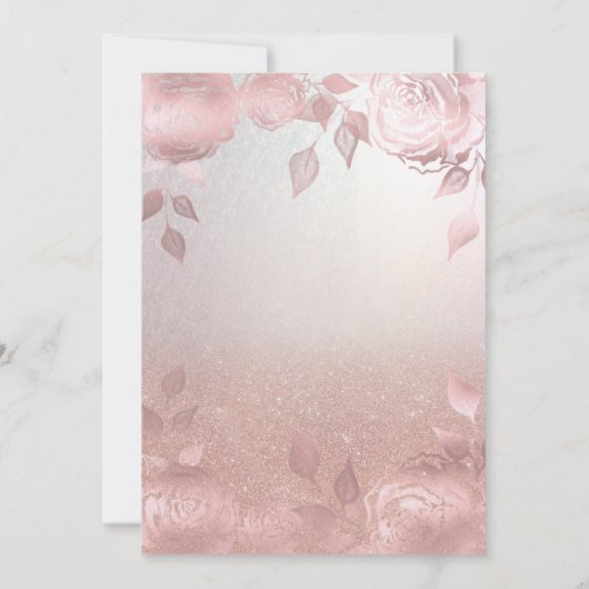 Floral sequeit roos gouden jurk Quinceañera Invit Kaart (Achterkant)