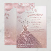 Floral sequeit roos gouden jurk Quinceañera Invit Kaart (Voorkant / Achterkant)