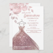 Floral sequeit roos gouden jurk Quinceañera Invit Kaart (Voorkant / Achterkant)