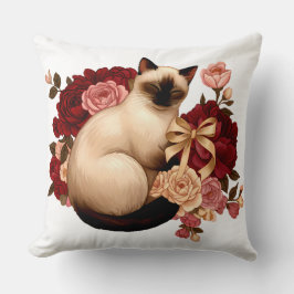 Floral Serenity: Curled Siamese Cat in Bloom Kussen