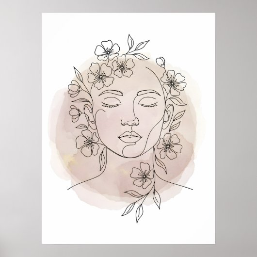 Floral Serenity Face – Minimalist Line Art Poster (Voorkant)