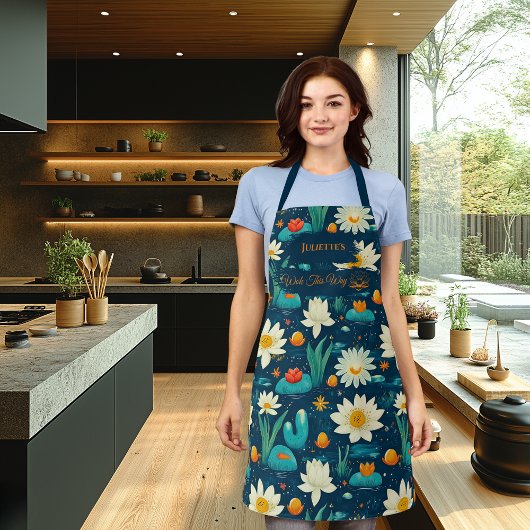 Floral Serenity Zen Keuken - Witte Lotus & Vijver Schort