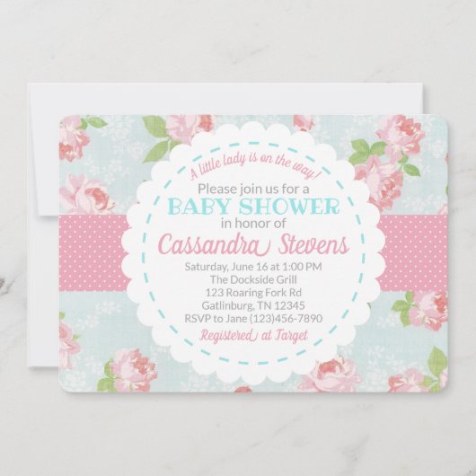 Floral Shabby Chic Baby shower Invitation Kaart (Voorkant)