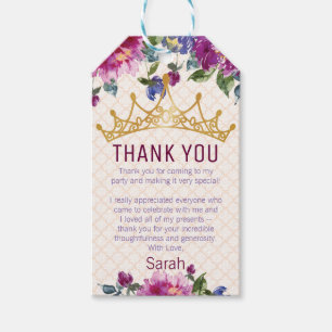 Floral Shabby Chic Crown Birthday Dank je Cadeaulabel