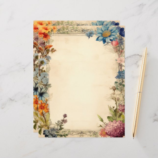 Floral Shabby Chic Junk Journal Antiek Paper (Voorkant / Achterkant in situ)