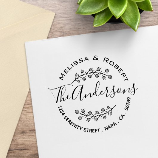 Floral Shaded Branch Wreath Couple Address Rubberstempel