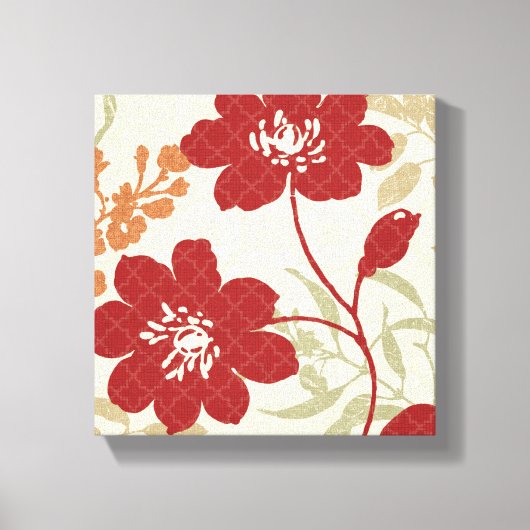 Floral Shadows in Red en Oranje Canvas Afdruk (Voorkant)