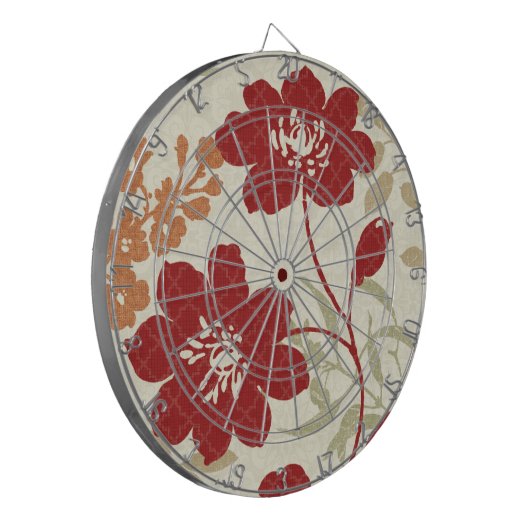 Floral Shadows in Red en Oranje Dartbord (Voorkant Links)