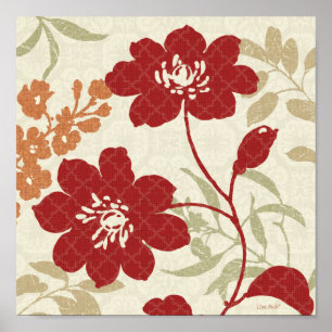 Floral Shadows in Red en Oranje Poster