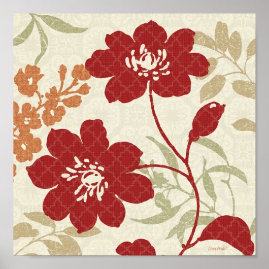 Floral Shadows in Red en Oranje Poster (Voorkant)