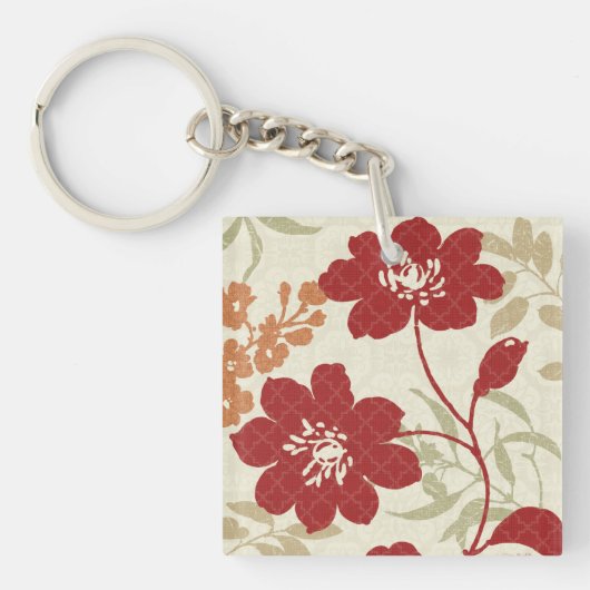 Floral Shadows in Red en Oranje Sleutelhanger (Voorkant)
