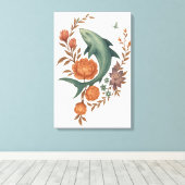 Floral Shark Harmony – Natuur & Ocean Fusion Art Canvas Afdruk (Insitu (Houten vloer))