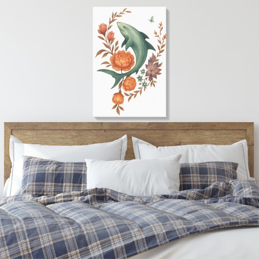 Floral Shark Harmony – Natuur & Ocean Fusion Art Canvas Afdruk (Insitu (Slaapkamer))