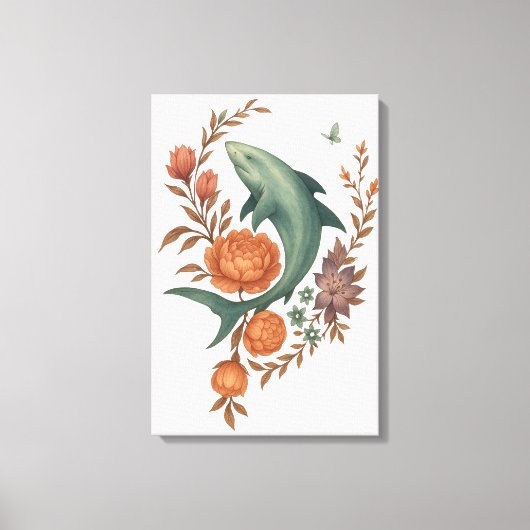 Floral Shark Harmony – Natuur & Ocean Fusion Art Canvas Afdruk (Voorkant)