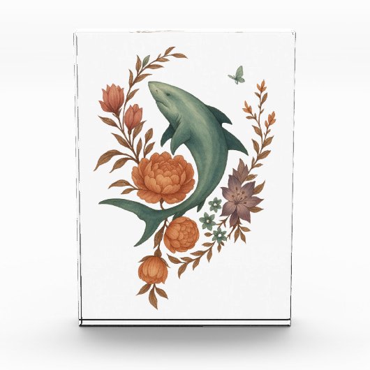 Floral Shark Harmony – Natuur & Ocean Fusion Art Fotoblokken (Voorkant)