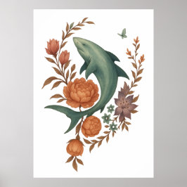 Floral Shark Harmony – Natuur & Ocean Fusion Art Poster