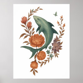 Floral Shark Harmony – Natuur & Ocean Fusion Art Poster