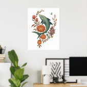 Floral Shark Harmony – Natuur & Ocean Fusion Art Poster (Thuiskantoor)