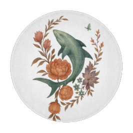 Floral Shark Harmony – Natuur & Ocean Fusion Art Snijplank