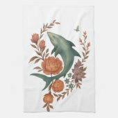Floral Shark Harmony – Natuur & Ocean Fusion Art Theedoek (Verticaal)