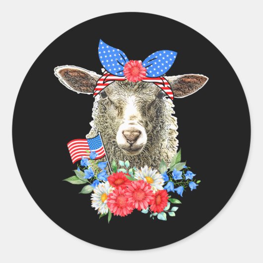 Floral Sheep Bow Stropdas Amerikaanse Vlag Happy 4 Ronde Sticker (Voorkant)