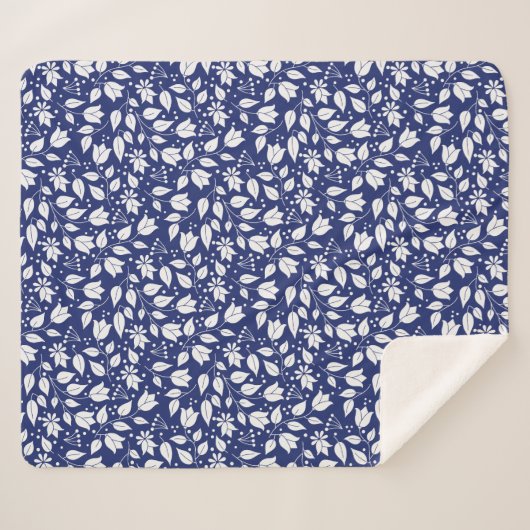 Floral Sherpa Blanket in Navy en Wit Deken (Voorkant (horizontaal))