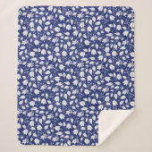 Floral Sherpa Blanket in Navy en Wit Sherpa Deken (Voorkant)