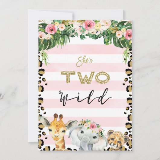Floral She's Two Wild Cheetah Print Verjaardag Kaart (Achterkant)