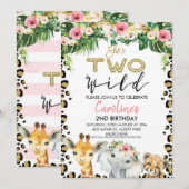 Floral She's Two Wild Cheetah Print Verjaardag Kaart (Voorkant / Achterkant)