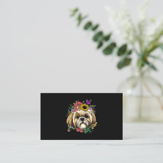 Floral Shih Tzu Dog Spring Natuur Shih Tzu Lovers Visitekaartje (Staand voorkant)