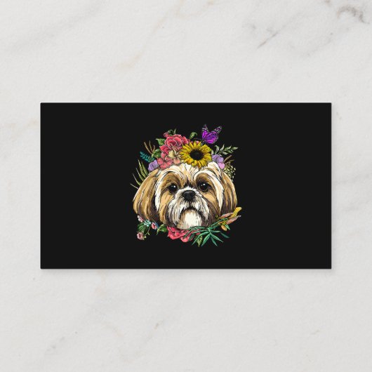 Floral Shih Tzu Dog Spring Natuur Shih Tzu Lovers Visitekaartje (Achterkant)