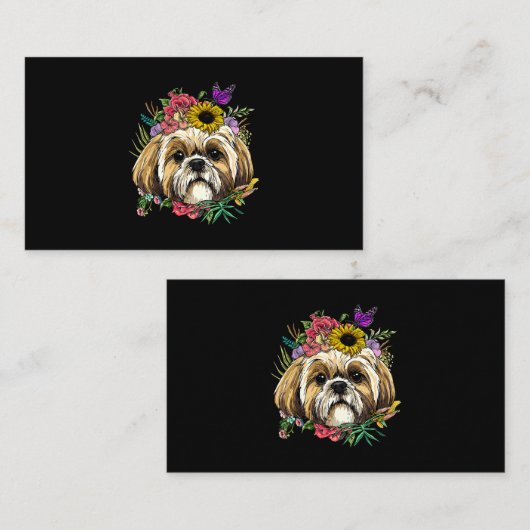 Floral Shih Tzu Dog Spring Natuur Shih Tzu Lovers Visitekaartje (Voorkant / Achterkant)