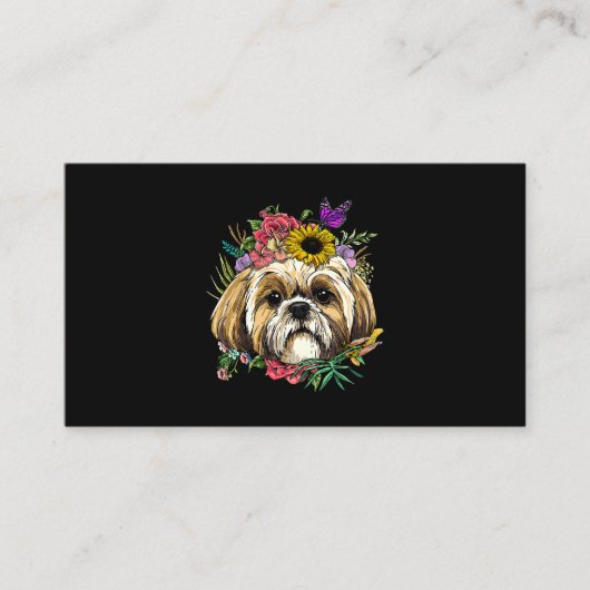 Floral Shih Tzu Dog Spring Natuur Shih Tzu Lovers Visitekaartje (Voorkant)