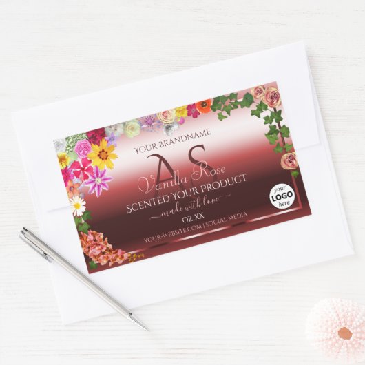 Floral Shimmery Red Product Labels Monogram Logo (Envelop)