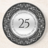 Floral shiny Silver Lijst 25th Wedding Jubileum Zandsteen Onderzetter (Voorkant)