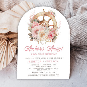 Floral Ship Wheel Nautical Girl Arch Baby shower Kaart