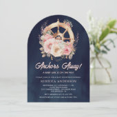 Floral Ship Wheel Nautisch Meisje Navy Baby shower Kaart (Staand voorkant)