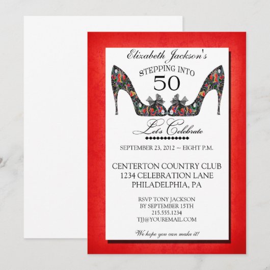 Floral Shoe 50th Birthday Uitnodiging (Voorkant / Achterkant)