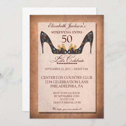 Floral Shoe 50th Birthday Uitnodiging (Voorkant / Achterkant)