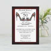  Floral Shoe 50th Birthday Uitnodiging (Staand voorkant)