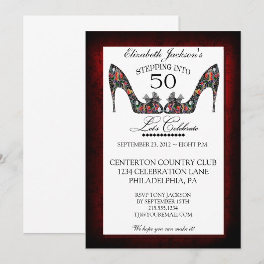  Floral Shoe 50th Birthday Uitnodiging (Voorkant / Achterkant)