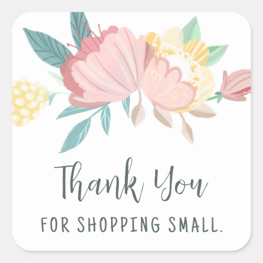 Floral Shopping Small Hartelijk dank Vierkante Sticker (Voorkant)