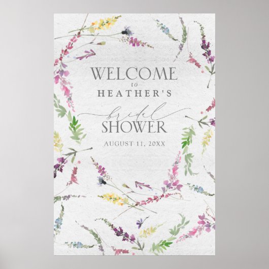 Floral Shower WelkomstPoster Wilde Waterverf Poster (Voorkant)