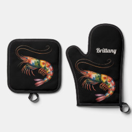 Floral Shrimp Art Custom Ovenwant & Pannenlap Set