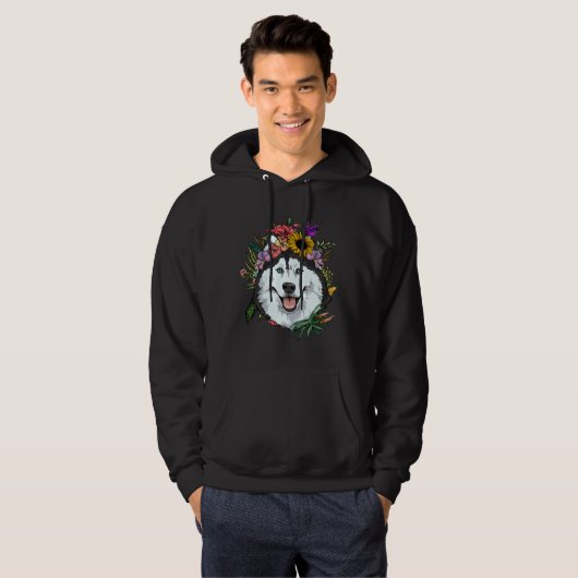 Floral Siberian Husky Dog Spring Natuur Siberian H Hoodie (Voorkant volledig)