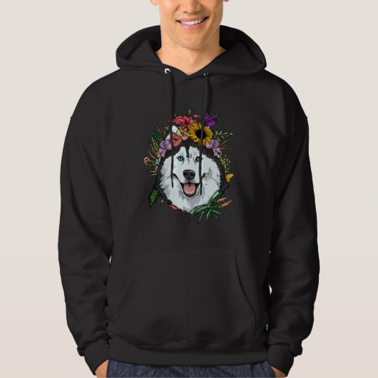 Floral Siberian Husky Dog Spring Natuur Siberian H Hoodie (Voorkant)